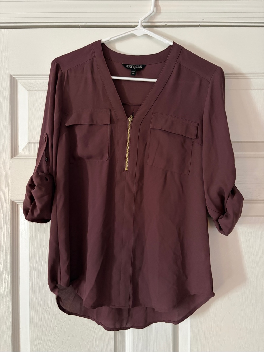 Express Plum Zip V-Neck Blouse